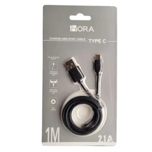 Cable USB Tipo A A USB Tipo C 2.1A L= 1M Negro Mod. CAB184N 1HORA