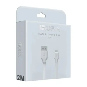 Cable USB Tipo A A USB Tipo C 2.1A L= 2M Blanco Mod. CAB246B 1HORA