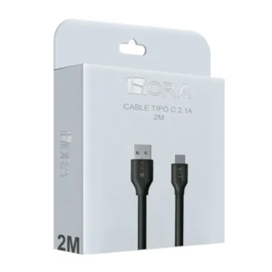 Cable USB Tipo A A USB Tipo C 2.1A L= 2M Negro Mod. CAB246N 1HORA