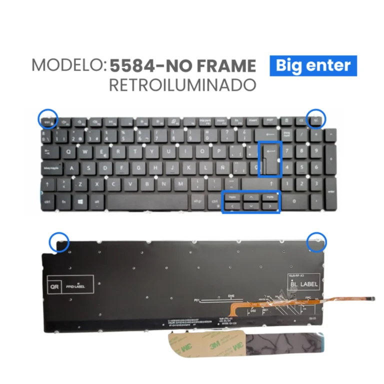 Teclado para Dell 15 5584 No Frame Big Enter Retroiluminado