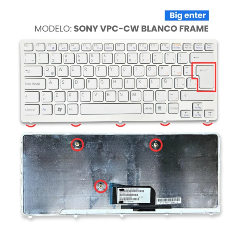 Teclado para Sony Vpc-Cw Vpccw Cw MP-09F53US-886 148756111 550102A22-515-G Blanco Frame Big Enter