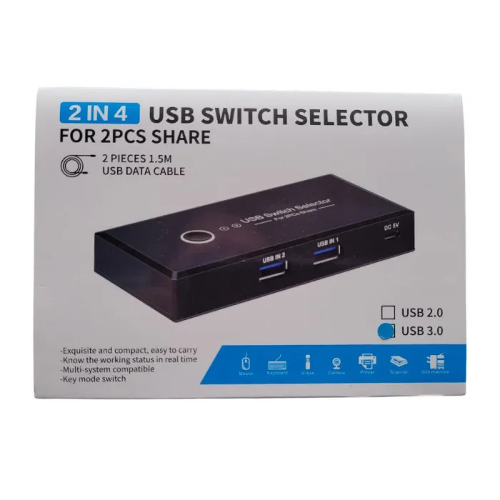 Switch USB 3.0 (4 Ptos) para Compartir con 2 Pcs