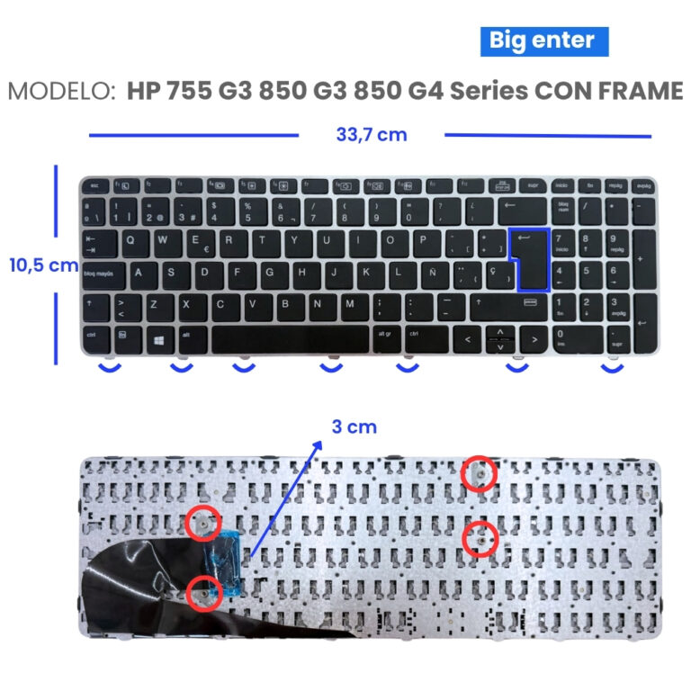 Teclado para HP 755 G3 850 G3 850 G4 Series Big Enter con Frame