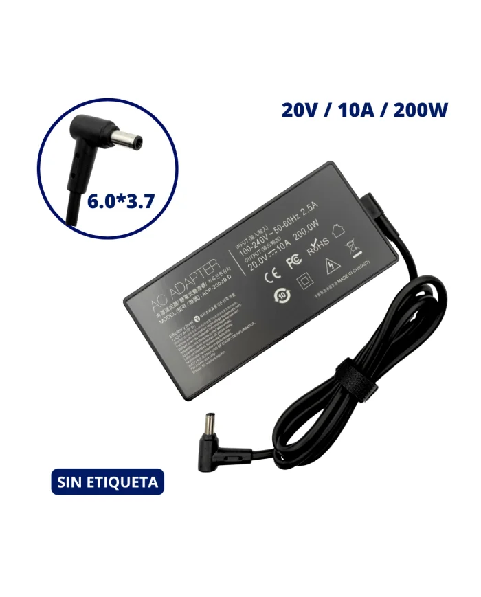 CARGADOR PARA ASUS 20V 10A PLUG 6.0x3.7