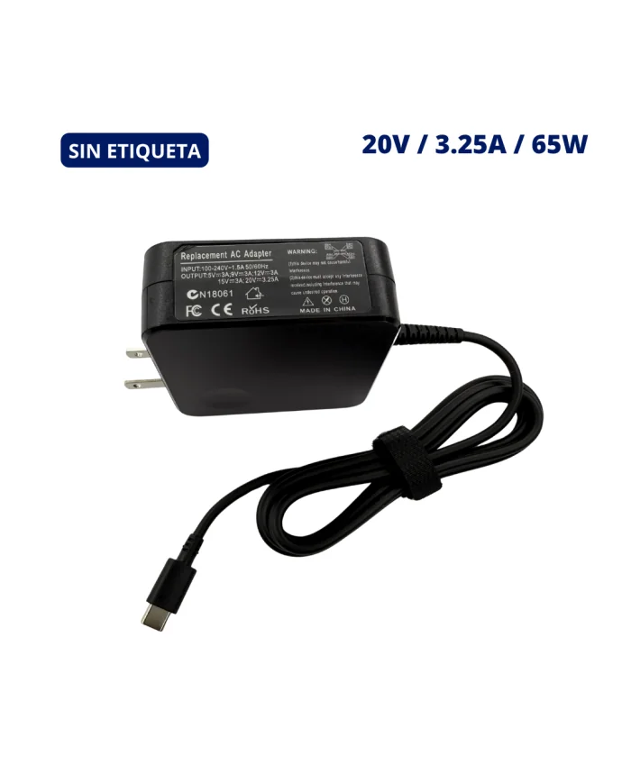 CARGADOR PARA HP 20V 3.25A PLUG USB TIPO C